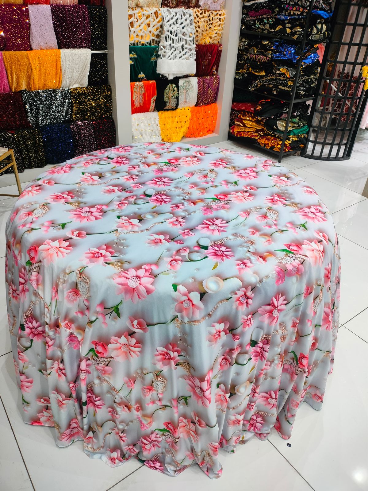 Pink Peonies And Blue Skies Table Cloth (Round Table)