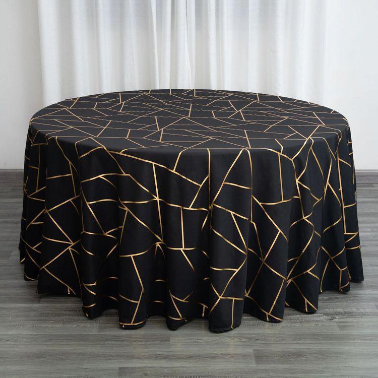 Geometric Gold Foil Table Cloth Round Table - Black