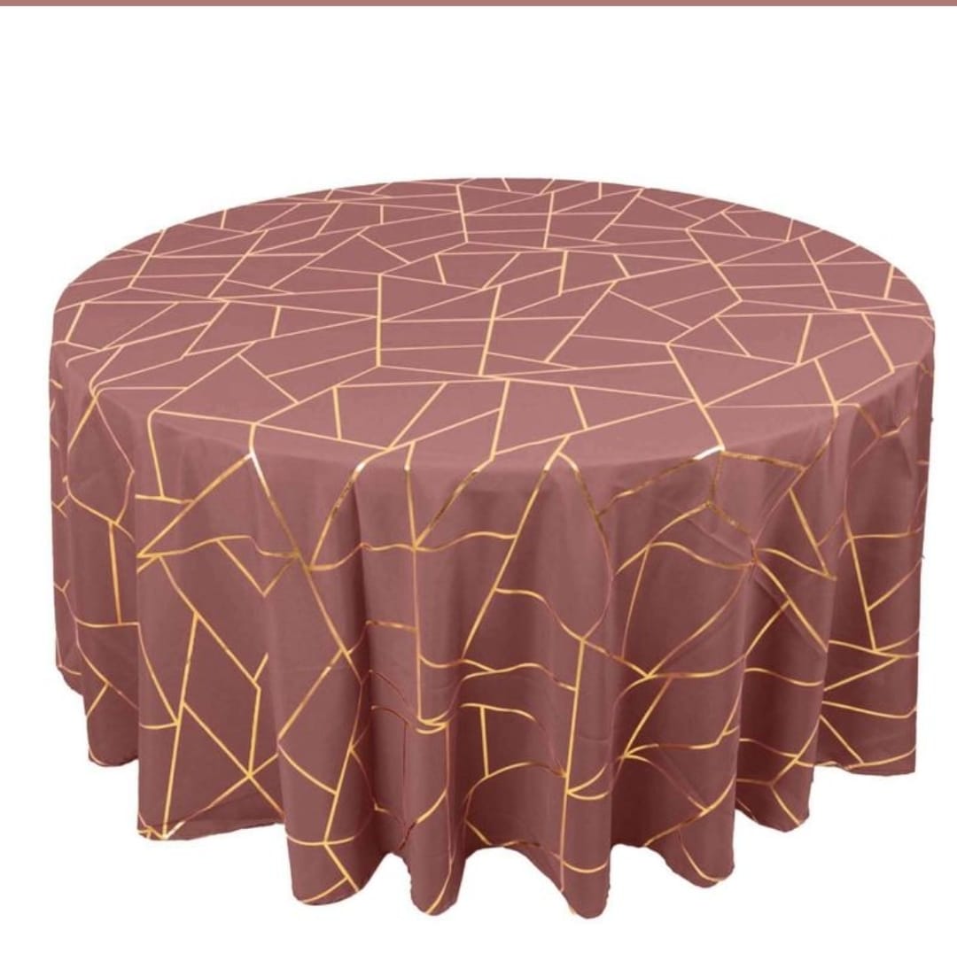 Geometric Gold Foil Table Cloth Round Table - Dusty Pink