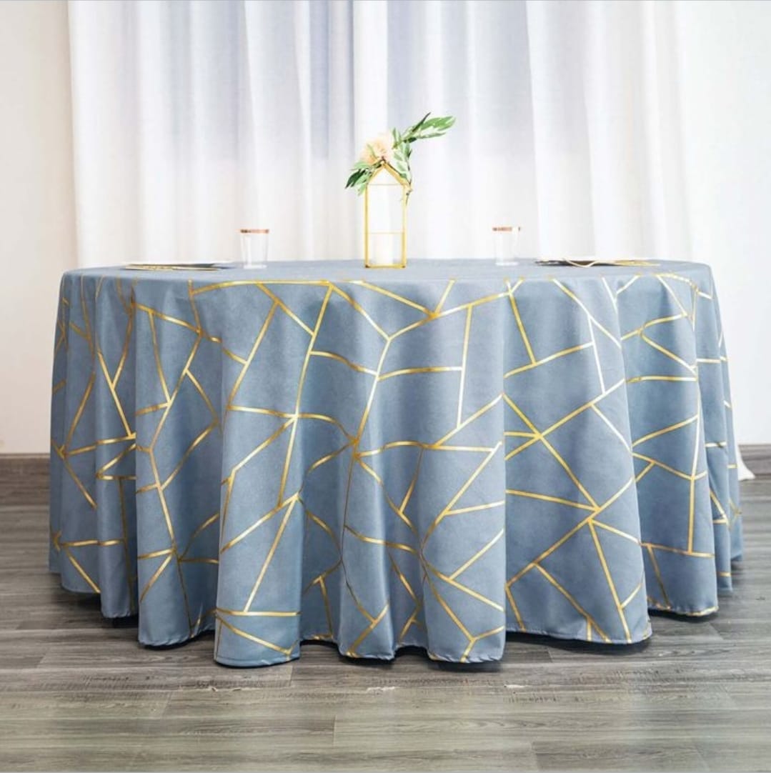 Geometric Gold Foil Table Cloth Round Table - Sky Blue