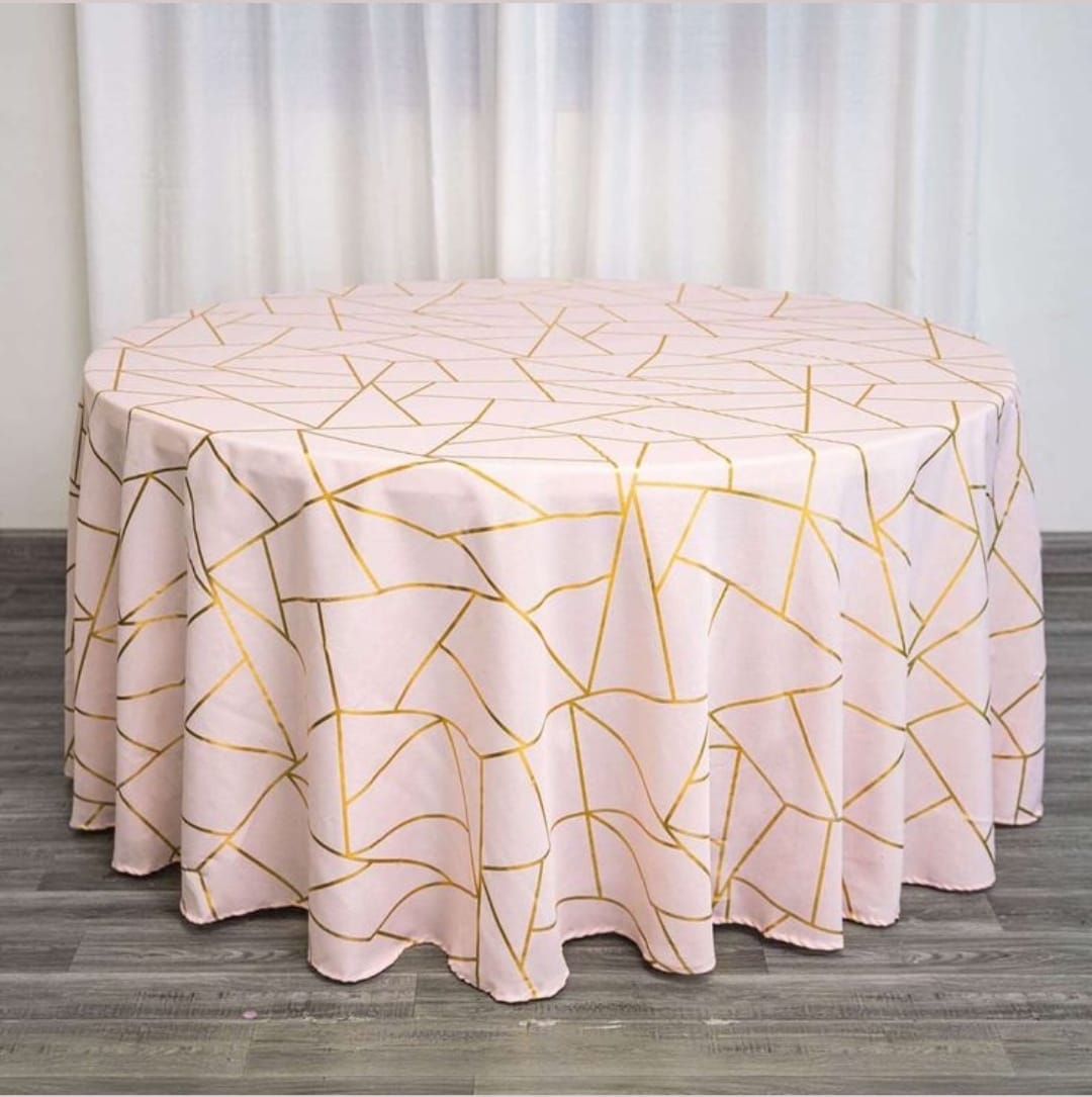 Geometric Gold Foil Table Cloth Round Table - Peach